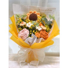 뜨개질패키지 뜨개꽃다발 핸드메이드 선물 세트, 04 장미 해바라기 블루 완제품