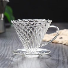 해피유통 커피 필터 컵 유리 드립 커피 메이커 홈 카페용 심플 모던 디자인 핸들 포함, 접시가 있는 필터컵(대형)