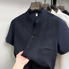 新中式100%亞麻立領短袖襯衫男2026夏季新款透氣簡約休閒男士襯衫