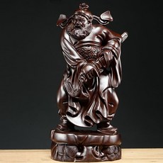 黑檀實木雕刻鐘馗神像擺件, 黑檀精雕鐘馗高30cm