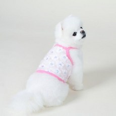 강아지 고양이 플라워 시스루 크롭나시 핑크, L