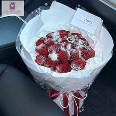 KiKi 新款花束 永生花花束 玫瑰花造型香皂花 創意生日禮物 送女友閨蜜, 初雪-【銀妝素裹】33朵玫瑰花束