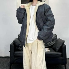 삼제태전 겨울 남녀공용 양털 기모 보온 두꺼운 가죽 자켓 카라 패딩 아우터