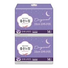 좋은느낌 에어핏쿠션 울트라 슬림 오버나이트 14매 2팩 33Cm 날개형, 2개, 14개입