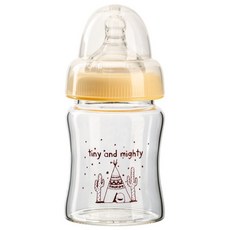 PiYOPiYO 黃色小鴨 寬口葫蘆玻璃奶瓶, 耐高溫不易破裂, 媽咪乳感奶嘴防脹氣, 安全無毒矽膠材質, 120ml, 1個