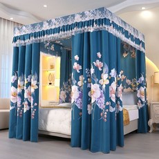 【店鋪熱銷】新款蚊帳遮光床簾臥室一體式防塵床幔擋風公主加厚落地開門家用, 春暖花開【單牀簾沒有支架】,1.2X2米