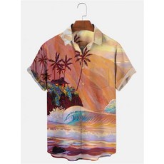 야자수 하와이안 반팔 남방 셔츠 빈티지 댄디 레트로 루즈