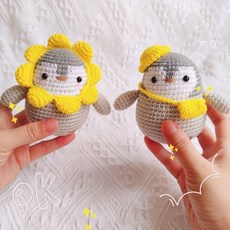 뜨개질패키지 크로셰 동물인형 펭귄 코바늘 DIY 원사 재료 키트 커플용 오리 2마리 재료 패키지, 1개, 남녀공용