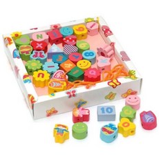 木製花園字母數字串珠玩具 穿線遊戲, 1個, 盒子有損