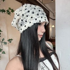 韓系白色蕾絲波點包頭帽女夏季薄款透氣堆堆帽子復古時髦冷帽