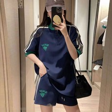 COSYEVNO 여성용 반팔 티셔츠+밴딩 반바지 캐주얼 트레이닝 세트 CLXtz-18