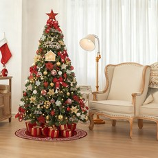 2025新款聖誕樹 臺灣現貨3日內快速送達 附贈樹裙、暖燈、聖誕帽 聖誕節店鋪櫥窗擺件家用裝飾, 1個, B款-2.1米紅白色套餐樹 含裝飾+樹裙, B款-2.1米紅白色套餐樹 含裝飾+樹裙