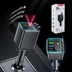 SASAKO 초고속 차량용 7포트 시거잭 충전기 삼성전자 갤럭시 LG iPhone 용 차량용 충전 어댑터, 블랙(무드등+별빛 천장), C타입2줄+사과8핀