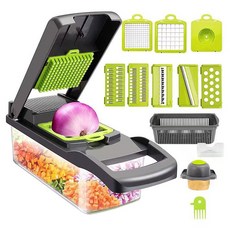 엠토이 다용도 수동 채칼 14종 세트, 1세트, 그레이 +그린