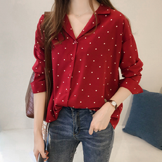 Bebedi 女款圓點印花休閒長袖襯衫