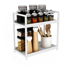 2단 선반 수납선반 다용도 정리형 주방조리대용, 흰색, 1개
