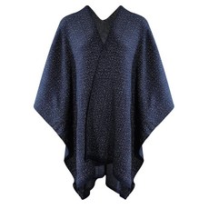 ZLYC 여성용 숄 골든 트림 니트 담요 랩 프린지 판초 코트 가디건 스페이스 염색 베이지 핑크 142132, 솔리드 네이비