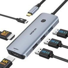 도킹 스테이션 USB C - 듀얼 HDMI 어댑터 윈도우용 MOKiN USB C 허브 듀얼 HDMI 모니터 HDMI 2개가 있는 USBC 어댑터 USB 포트 3개 델 X, 6-in-1