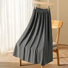 여성 여름 고급스러운 새틴 아이스 쿨링 냉감 무지 하이웨스트 A라인 미디 롱 스커트 치마 데일리룩