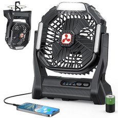 Portable Rechargeable Fan 20000mAh Cordless Battery Powered Camping Fans with SOS & LED Lantern, Black
