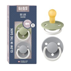 BIBS 젖꼭지 - De Lux 컬렉션 | BPA 프리 아기 젖꼭지 | 덴마크산 | 바닐라/다크 오크 컬러 프리미엄 수더 2개 세트 | 사이즈 6-18개월, Size 1 (0-6 Month), Sage Night/Cloud Night