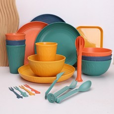 小麥秸稈餐具套裝, 深色（冰川紋）, 1個