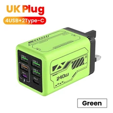 엘러프 240W 멀티 포트 4U+2PD 충전기 스마트 여행용 충전 헤드 풀 프로토콜 메쉬 충전기, 08 UK green