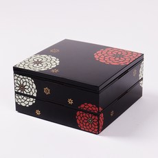 HAKOYA Au Revoir 百花雙層便當盒 22.5x22.5x11.6cm, 1個, 黑色