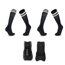 wrikri兒童款防滑條紋足球襪 2組+小腿保護套 WBCSS2, 黑色