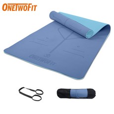 OneTwoFit 원투핏 프리미엄 체위선 두꺼운 요가매트 3컬러 선택가능 미끄럼방지 홈트 초보자용 TPE 롤링 다용도, 183*61*0.8센티미터, 블루