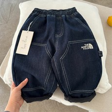 兒童長褲2025瞇瞇眼鼕季新品男女童加絨刺繡牛仔褲寶寶韓版休閒褲