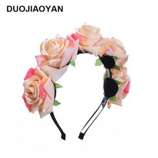 여성 브라이덜샤워 장미 큰 웨딩 화관 신부 소품 깔맞춤 단체 친구 사진 촬영, 샴페인