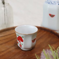 [YK 도자기] 술잔 사케 일식 소주잔 UU 하이토-231 빨간꽃