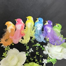 仿真羽毛小鳥擺件 彩色捲毛鳥裝飾品, 1個, 2衹小鳥,彩色捲毛鳥 顔色隨機