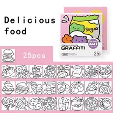 미니 만화 색칠 공부 책 노트 그림 앨범 휴대용 수채화 연습, 1개, 1. Life food