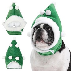 크리스마스 강아지 모자 코스튬 대형견 중형견 애완 동물 의상 스탠드업 산타 모자 따뜻한 겨울 목 귀 워머 머리띠 보호대_155421, 초록색_155421