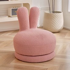 토끼 소파의자 회전 회전형 스툴 울 양털 옐로우 램 모던 우드, E. 핑크색 양털 회전 가능