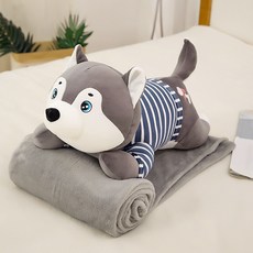 말랑마쥬 해피허스키 쿠션 극세사담요 세트, 허스키+담요