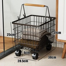 욕실용 이동식 옷걸이 바구니 분리형 세탁물 정리함, 1개, 작은 바구니 포함 우드 스트립 손잡이 블랙 A