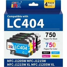Brother 프린터용 호환 LC404 잉크 카트리지 XL MFC-J1205W MFC-J1215W MFC J1205W J1215W 프린터(4팩)와