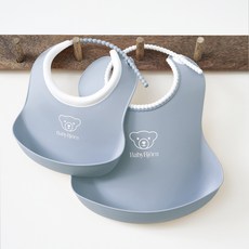 [공식] 베이비뵨 베이비 빕 + 스몰 빕 턱받이 스타팅세트, 파우더블루, 2개입, 1개
