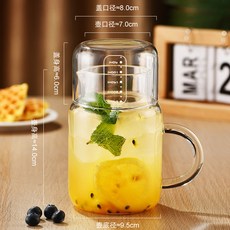 玻璃杯大容量帶蓋杯子家用喝水杯女新款2025耐熱帶把刻度男泡茶杯, 1個, 800ml【光面玻璃】+刻度蓋