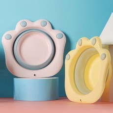 現/貨 嬰兒折疊臉盆寶寶洗臉盆新生兒用品兒童卡通PP盆腳盆小孩小臉盆, 粉色+黃色, 1個