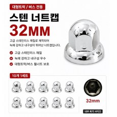대성부품 10개 세트 트럭 너트캡 32mm 33mm 스테인리스 휠너트캡 휠캡 볼트캡 화물차 대형트럭 버스 덤프 현대 메가 트라고 엑시언트 뉴파워텍 차세대 볼보 스카니아 만 벤츠, 스텐너트캡32mm 10개
