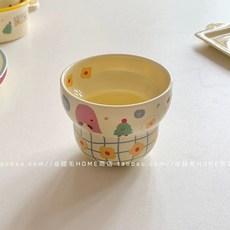 韓國可愛童趣插畫陶瓷餐具套裝葫蘆手握咖啡杯飯碗甜品碗早餐盤餐具沙拉碗湯麵碗飯碗餐碗, 小狗的家-葫蘆杯, 1個