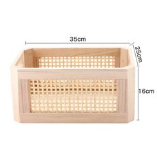 라탄 정리 바구니 인테리어 인테리어수납함 미니 책장 대형 수건바구니 촬영 우드 스몰 빈티지, 1개, F.둥근모서리오리지널색상대형사이즈35X25X1