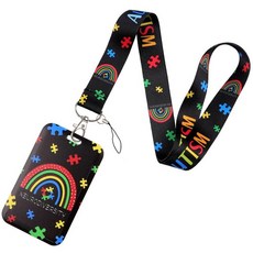 BKBKAAK ID 카드 배지 홀더가 있는 자폐증 랜야드 실키 넥 랜야드가 있는 블랙 플라스틱 이름표 홀더 어린이 여성 교사를 위한 Cool Be Kind 무지개 키체인