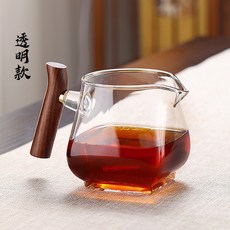 茶道 玻璃公道杯 分茶器 茶漏 木把 耐熱玻璃, 1個, 透明款-方悅公道杯400ml