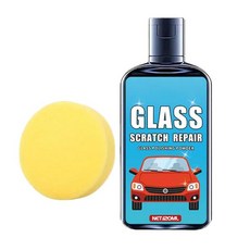 창문 흠집 제거제 120ml 차량용 유리 광택액 수리 솔루션 스펀지 포함 자동차 차량 RV 트럭 SUV 광택제 차고 일상 통근 여행 디테일링, 창문 흠집 제거제 120ml 차량용 유리 광택액, 수리