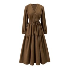 [지지피엑스.] 브이넥 캉캉 허리 스트링 롱 원피스 (GPDOW007D)